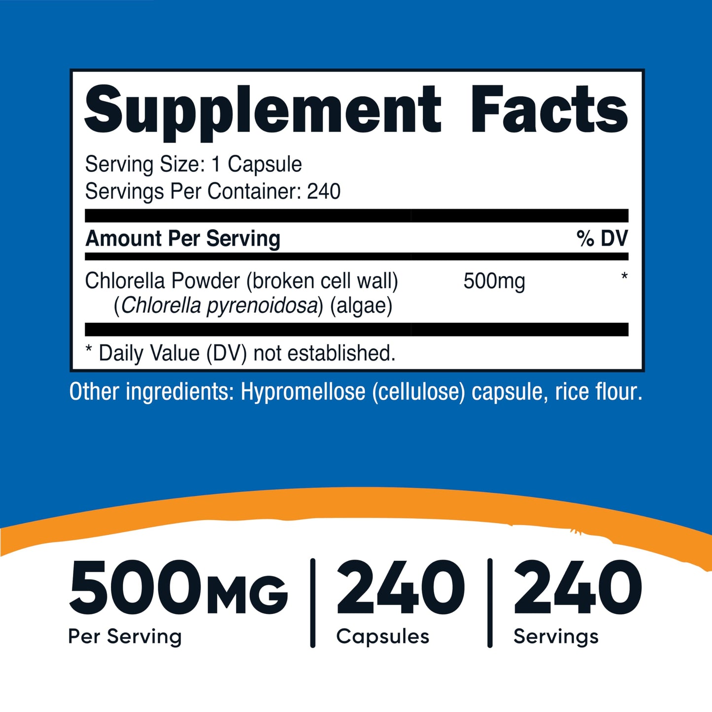 Nutricost Chlorella 500mg supplement facts label