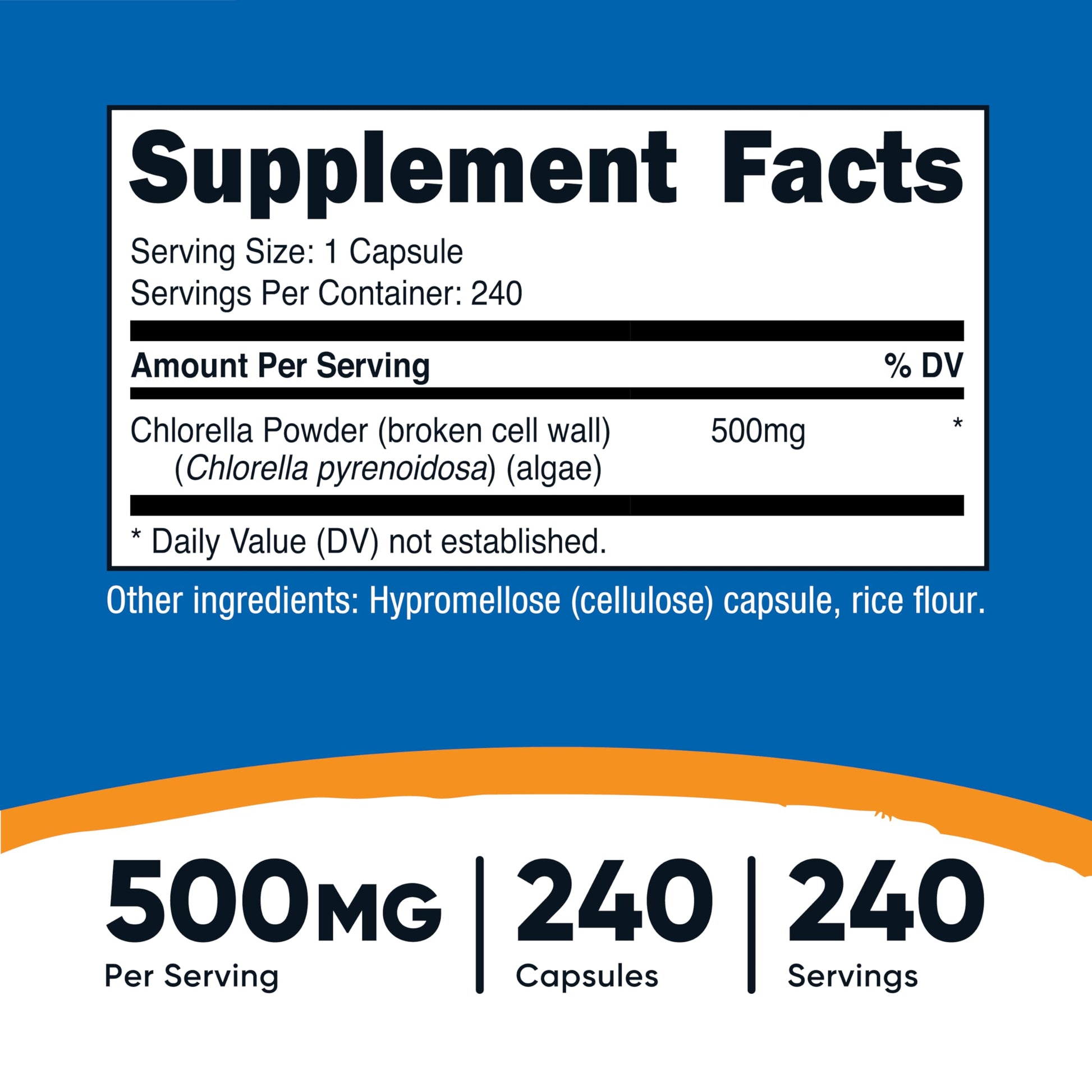 Nutricost Chlorella 500mg supplement facts label