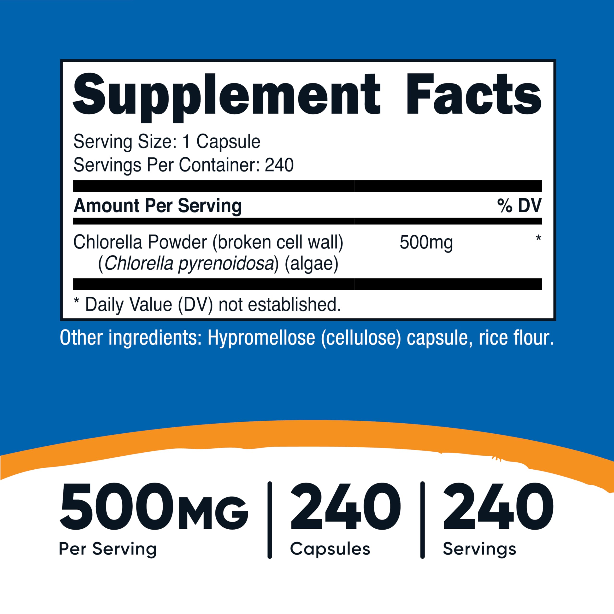 Nutricost Chlorella 500mg supplement facts label