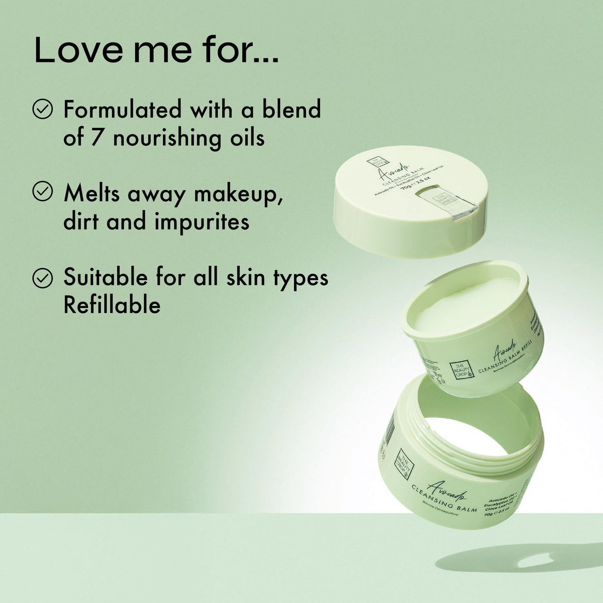 The Beauty Crop Avocado Cleansing Balm Refill packaging ingredients label