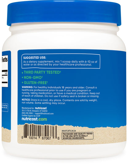 Authentic Nutricost adaptogen powder packaging showing clean seal and dietary compliance indicators