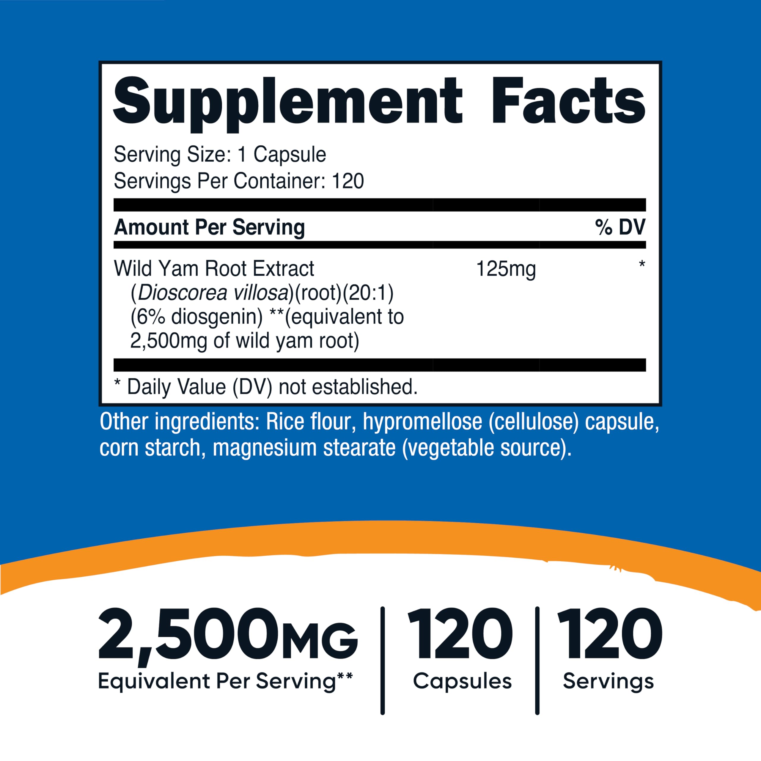 Nutricost Wild Yam Root supplement label details and potency