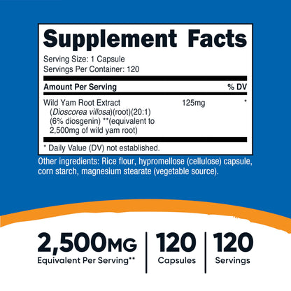 Nutricost Wild Yam Root supplement label details and potency
