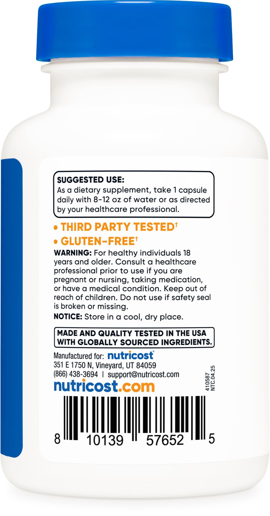 Nutricost Wild Yam Root capsule size and packaging