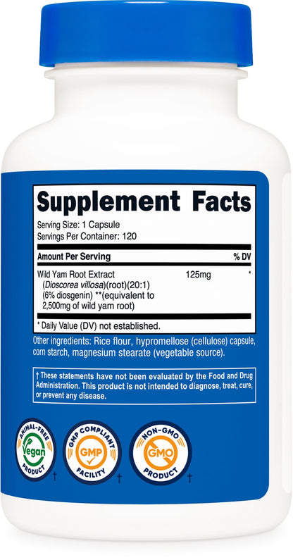Nutricost Wild Yam Root supplement facts and ingredient list