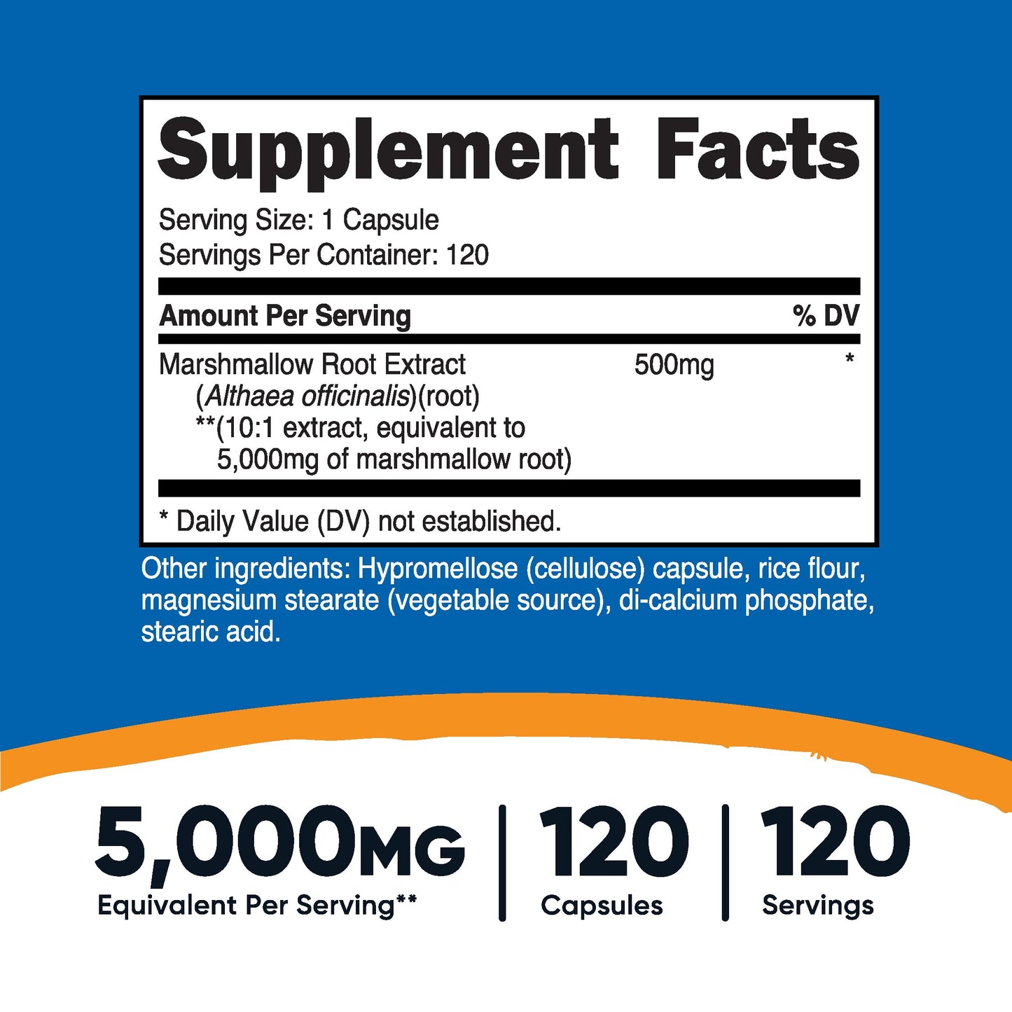 Close up of Nutricost Marshmallow Root supplement label details