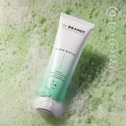 Side view of Dr. Brandt Clean Biotic skincare bottle