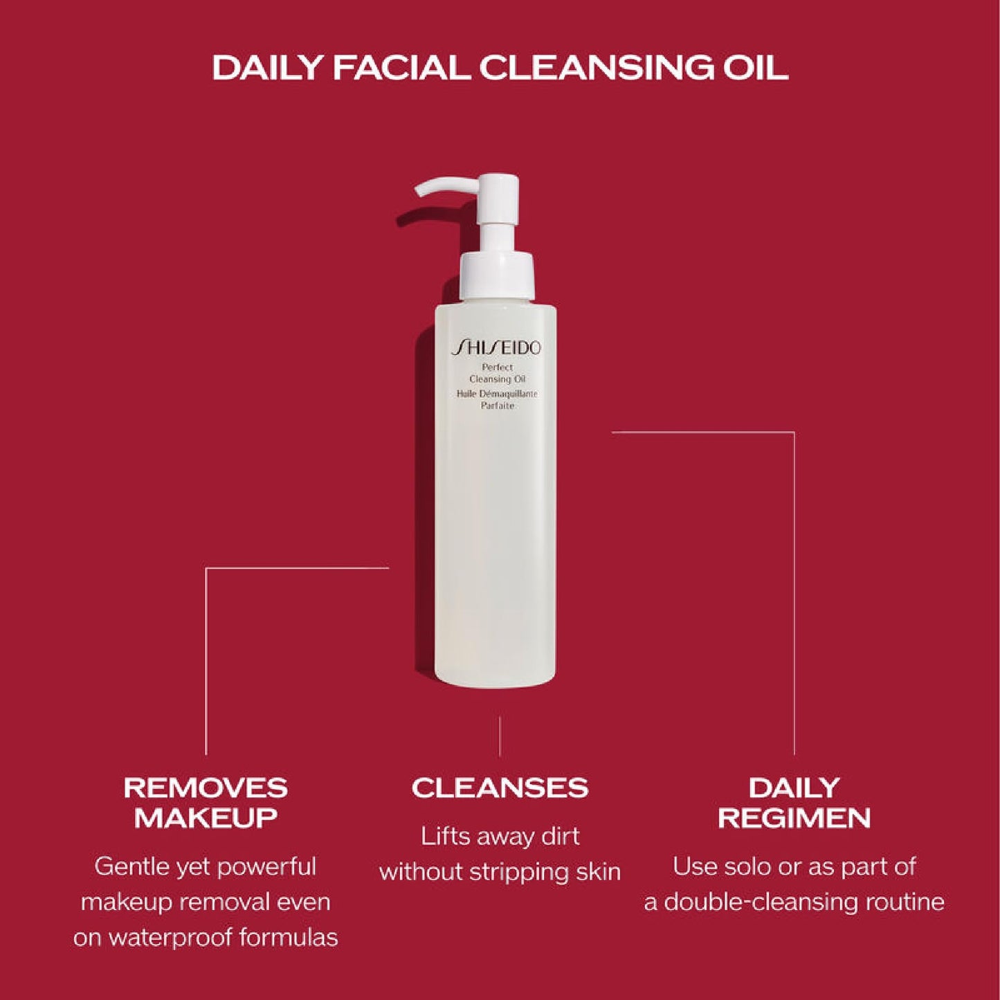 Shiseido Perfect Cleansing Oil bottle showing Gentle Quick-Removing Technology