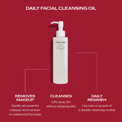 Shiseido Perfect Cleansing Oil bottle showing Gentle Quick-Removing Technology
