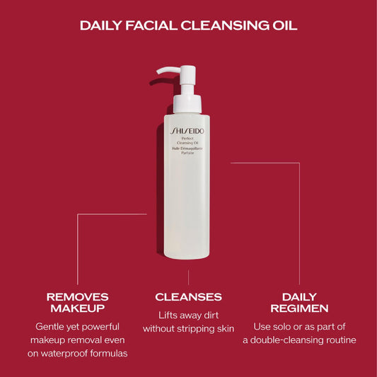Shiseido Perfect Cleansing Oil bottle showing Gentle Quick-Removing Technology