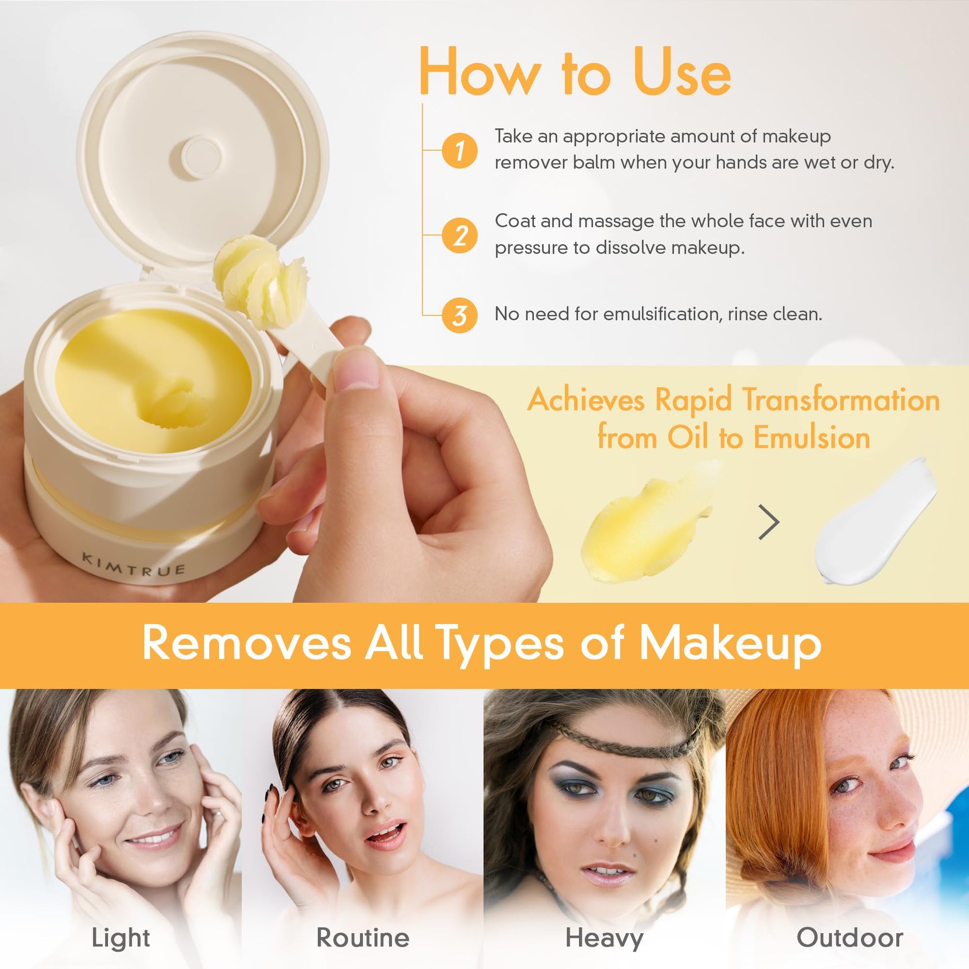 Kimtrue Cleansing Balm packaging demonstrating waterproof makeup removal