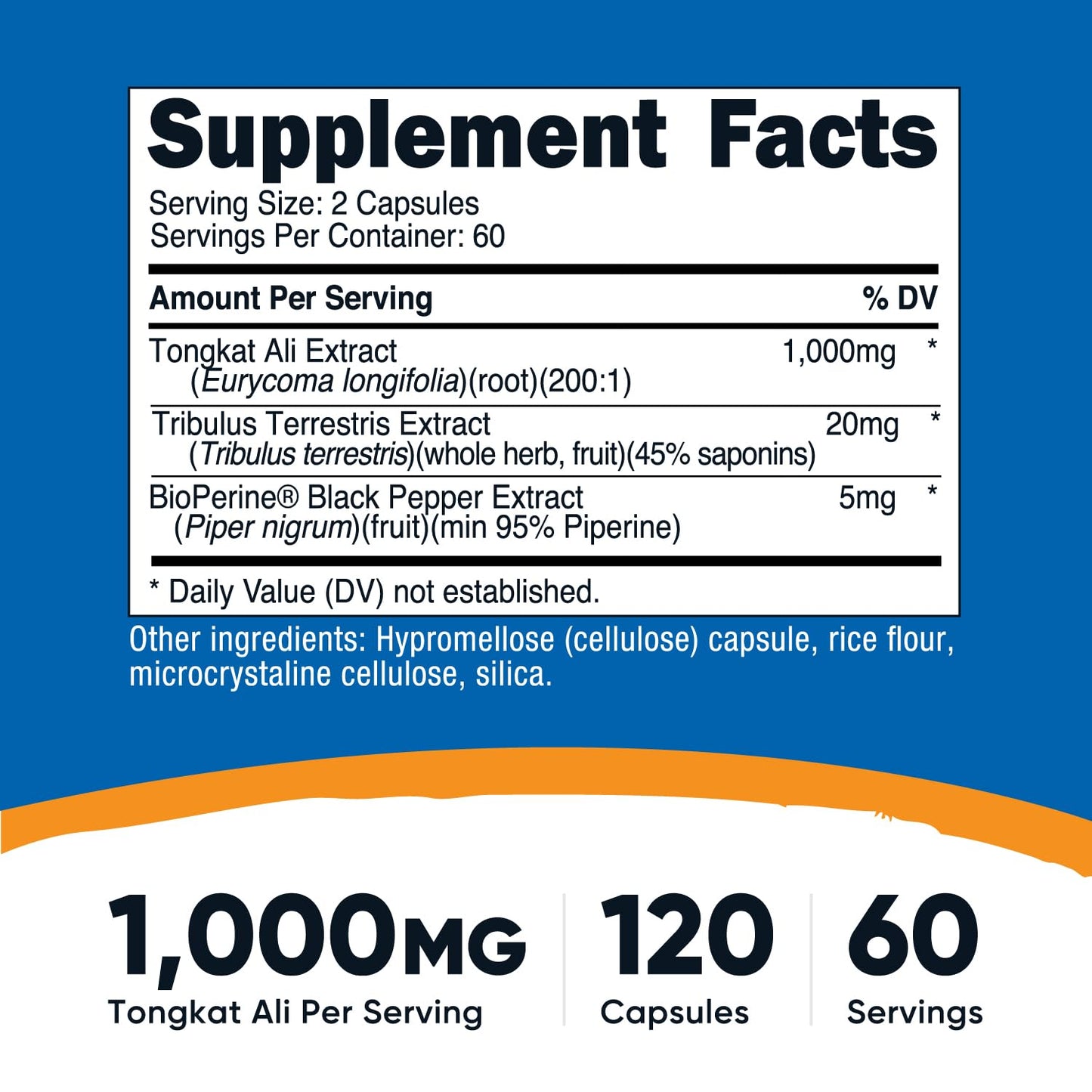 Nutricost Tongkat Ali with Tribulus and BioPerine supplement facts