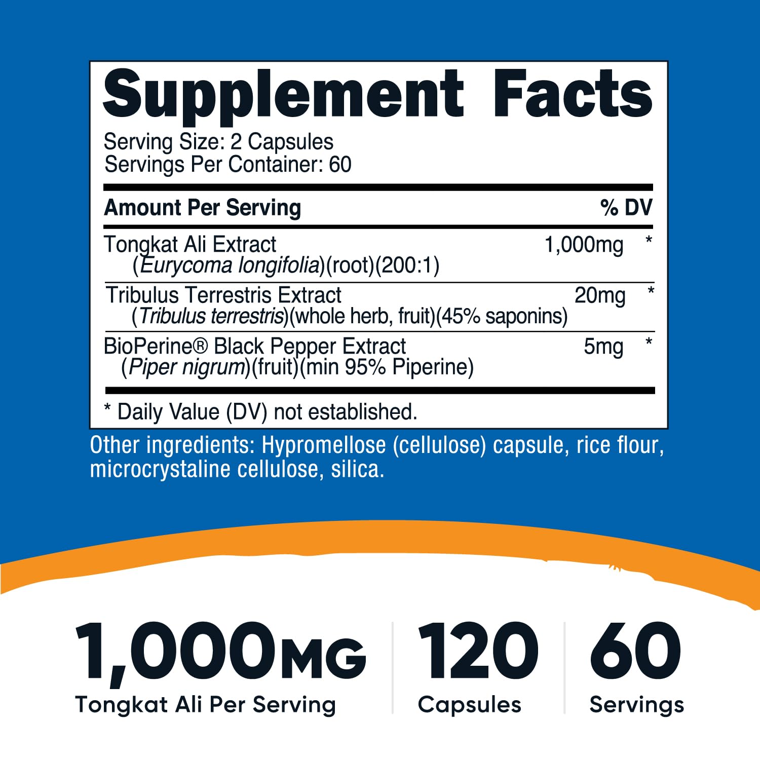 Nutricost Tongkat Ali with Tribulus and BioPerine supplement facts