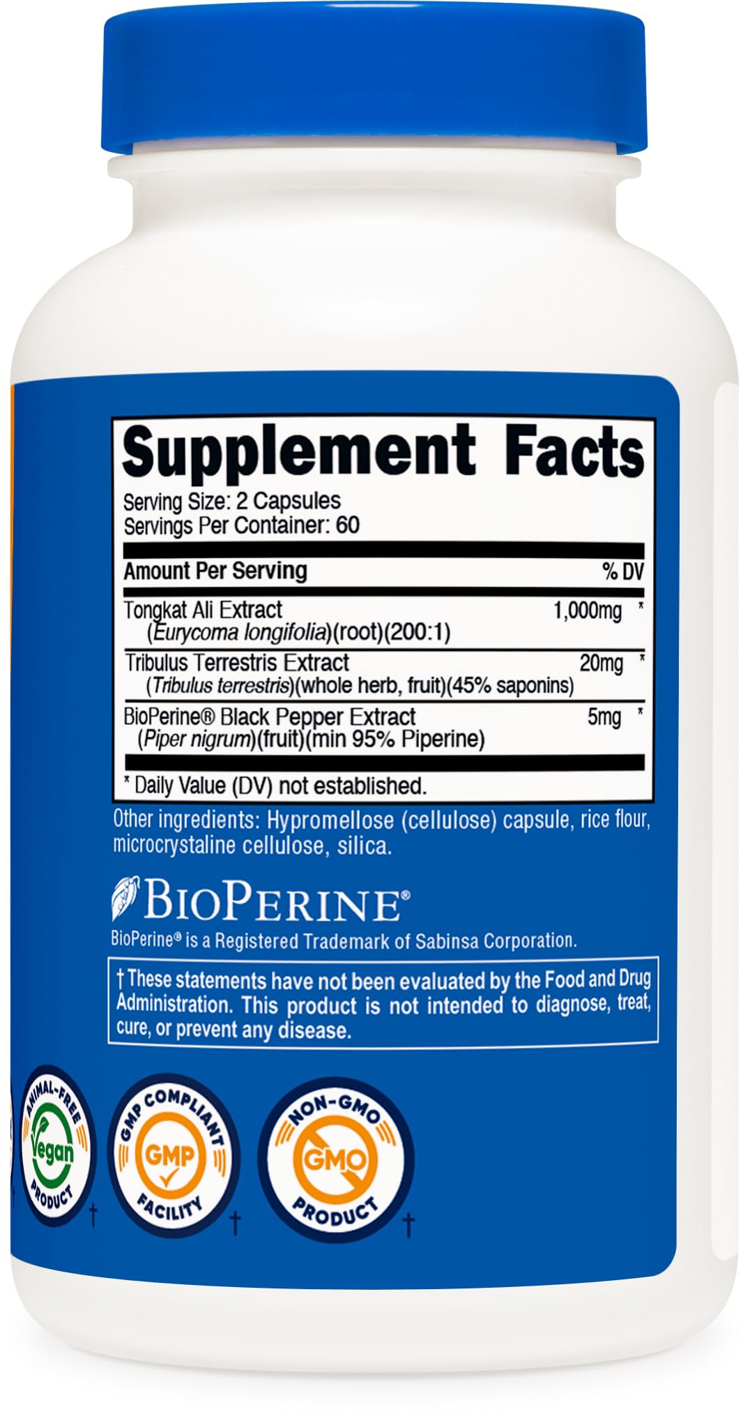 Nutricost Tongkat Ali bottle label highlighting 200:1 extract