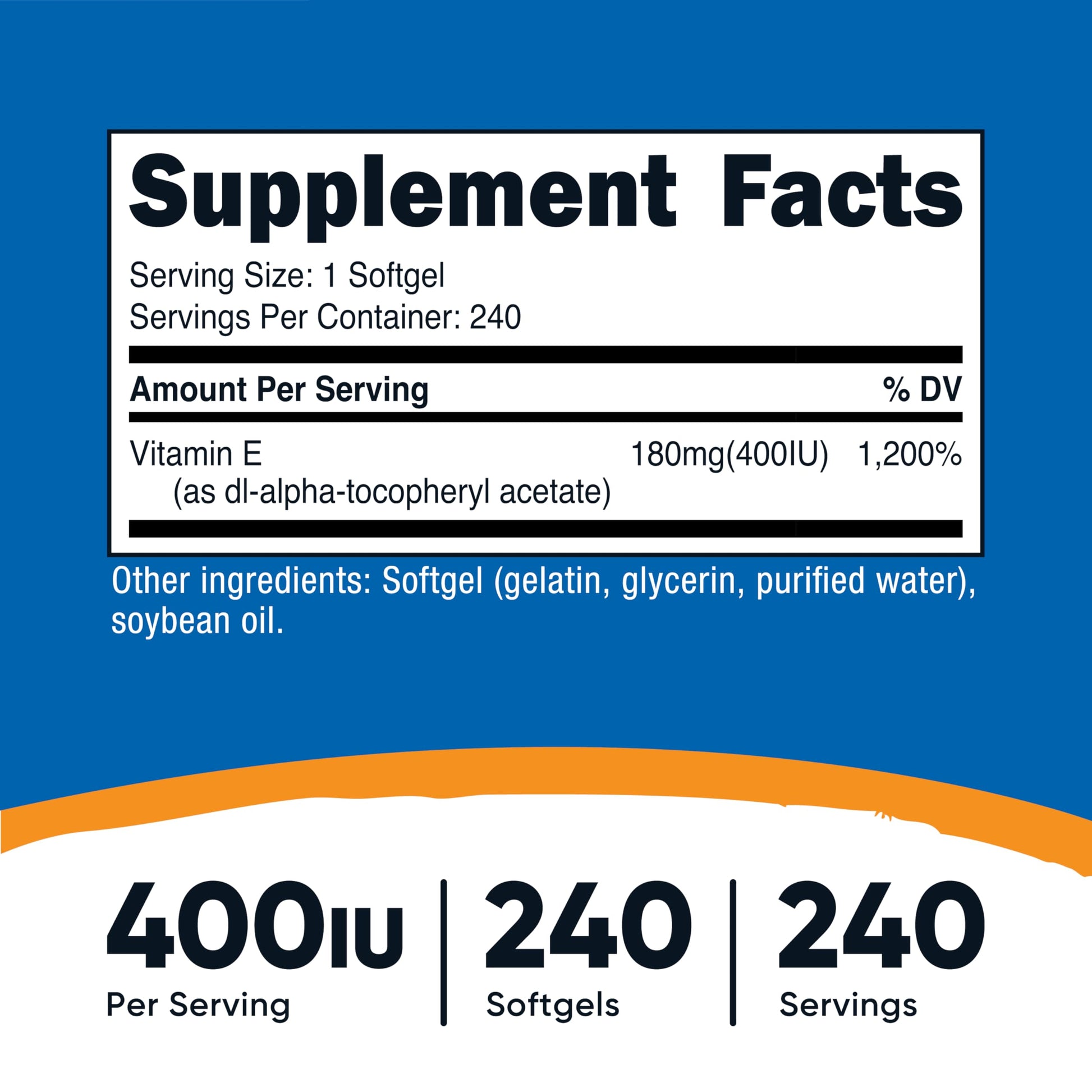Nutricost Vitamin E antioxidant supplement nutritional facts label close up view