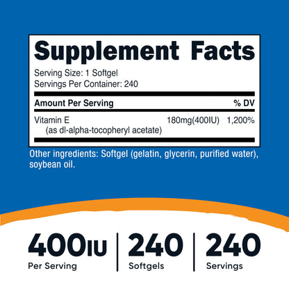 Nutricost Vitamin E antioxidant supplement nutritional facts label close up view