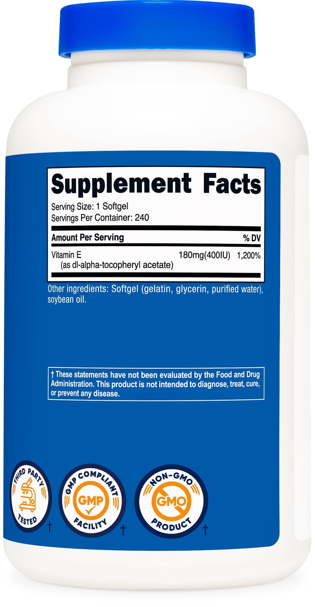 Nutricost non-GMO and gluten-free dietary supplement packaging