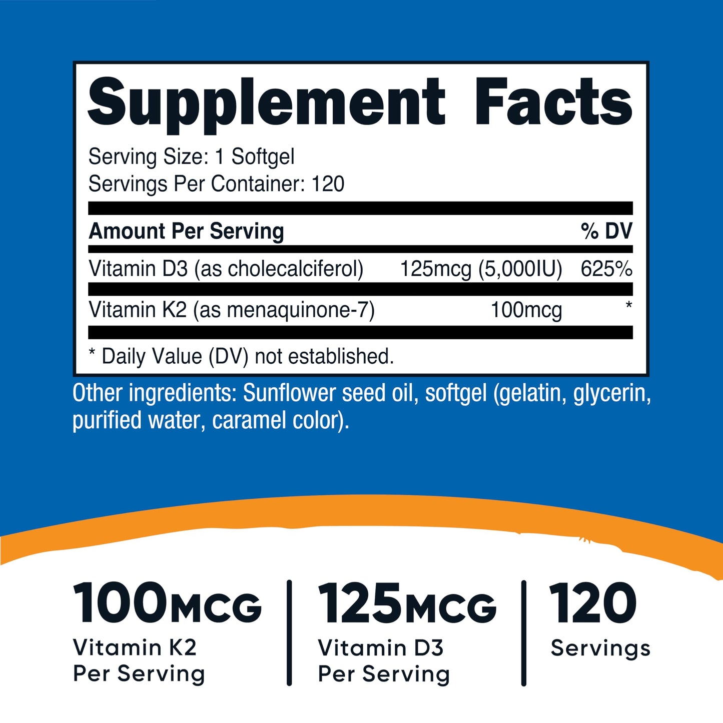 Nutricost Vitamin K2 and D3 dietary supplement packaging showing supplement facts
