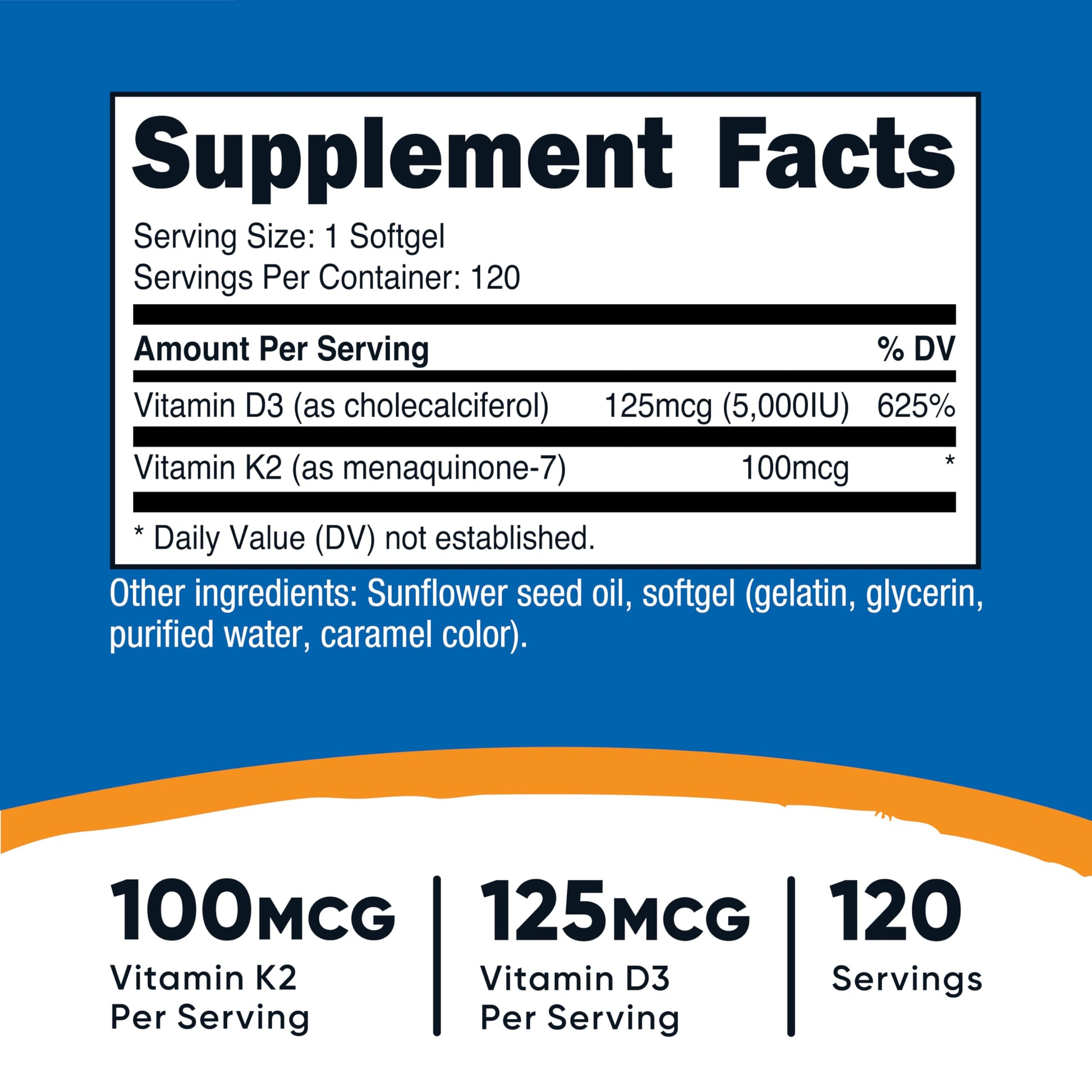 Nutricost Vitamin K2 and D3 dietary supplement packaging showing supplement facts