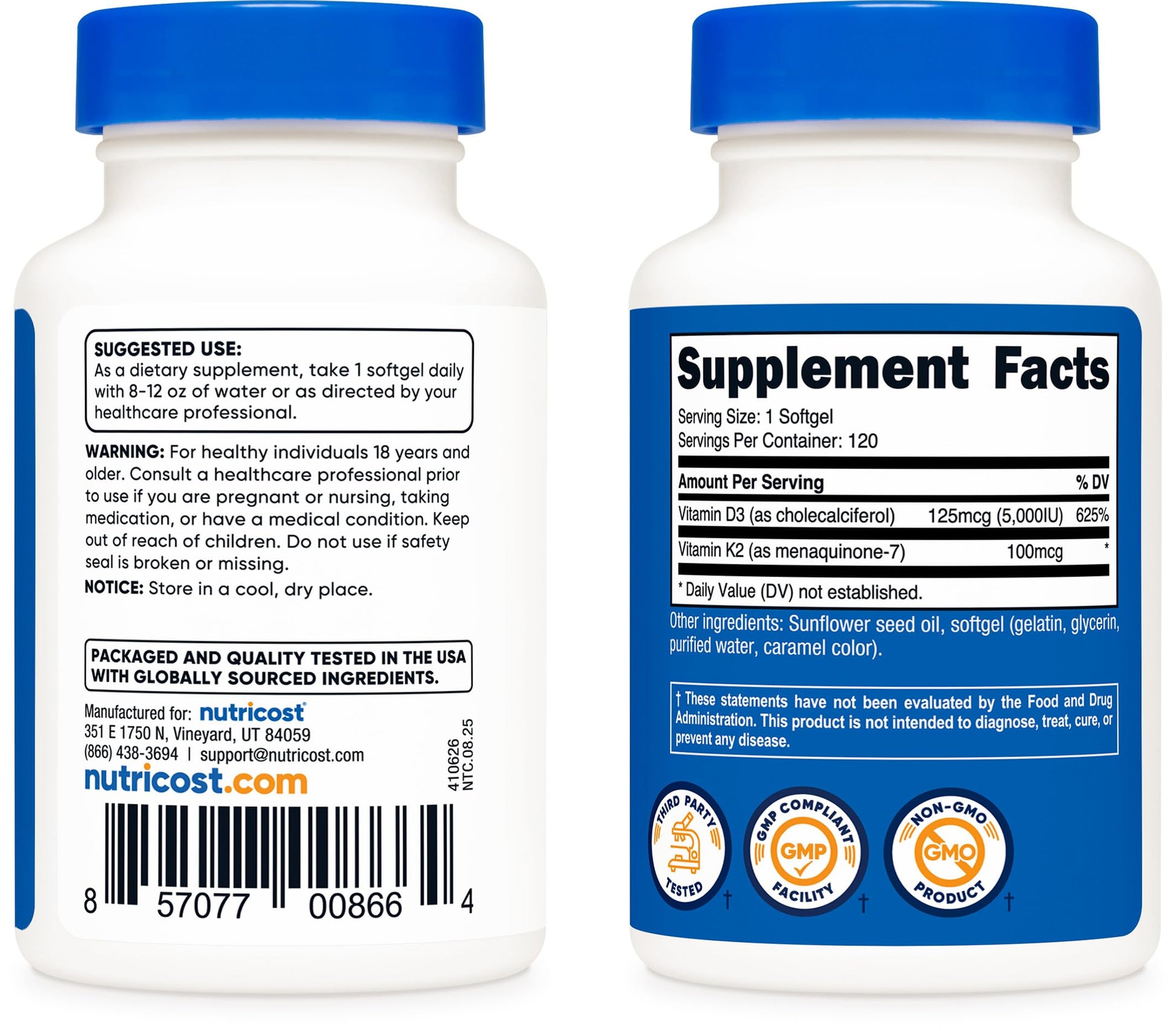 Authentic USA imported Nutricost bone and heart health supplement bottle
