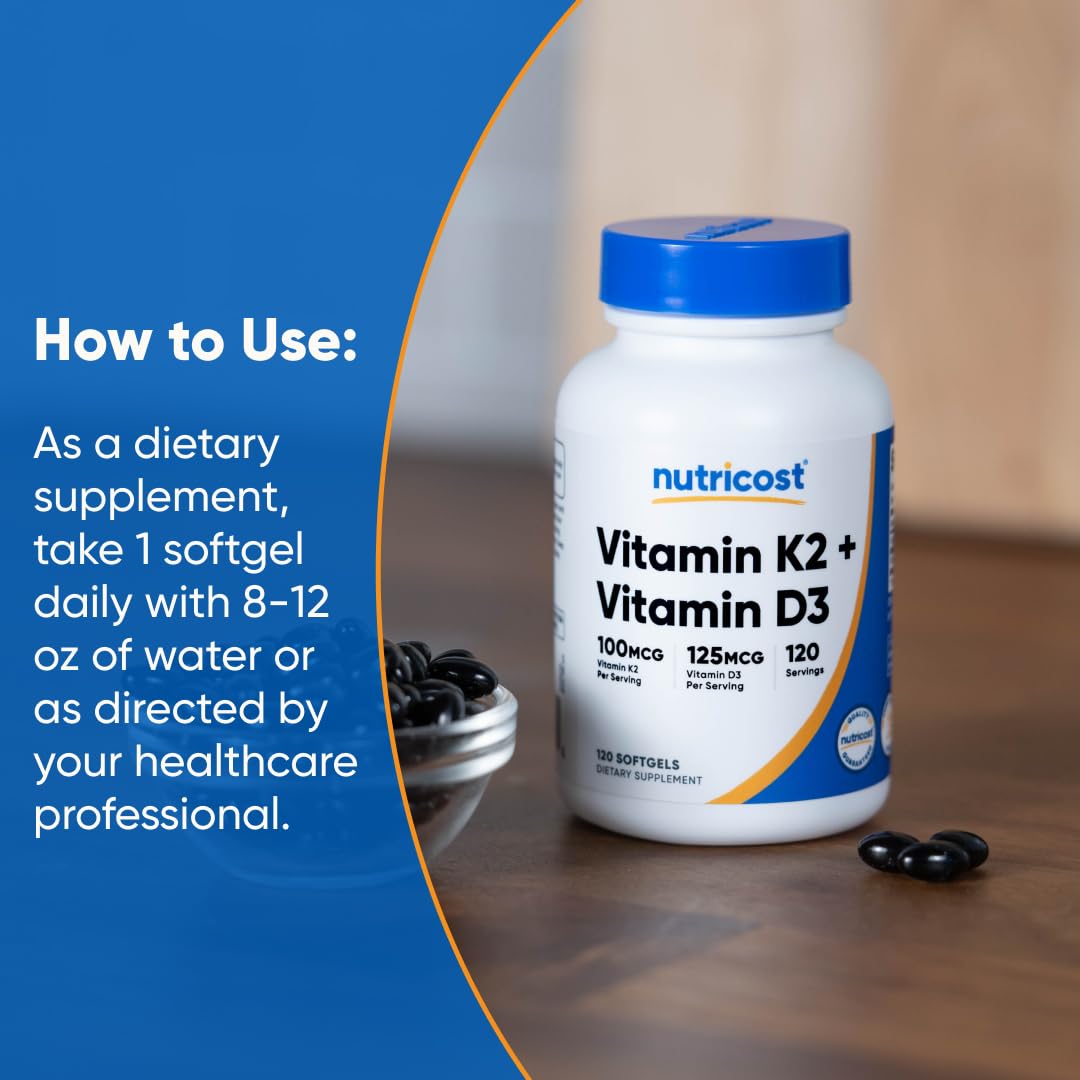 Nutricost 120 softgels bottle displaying directions for daily dosage