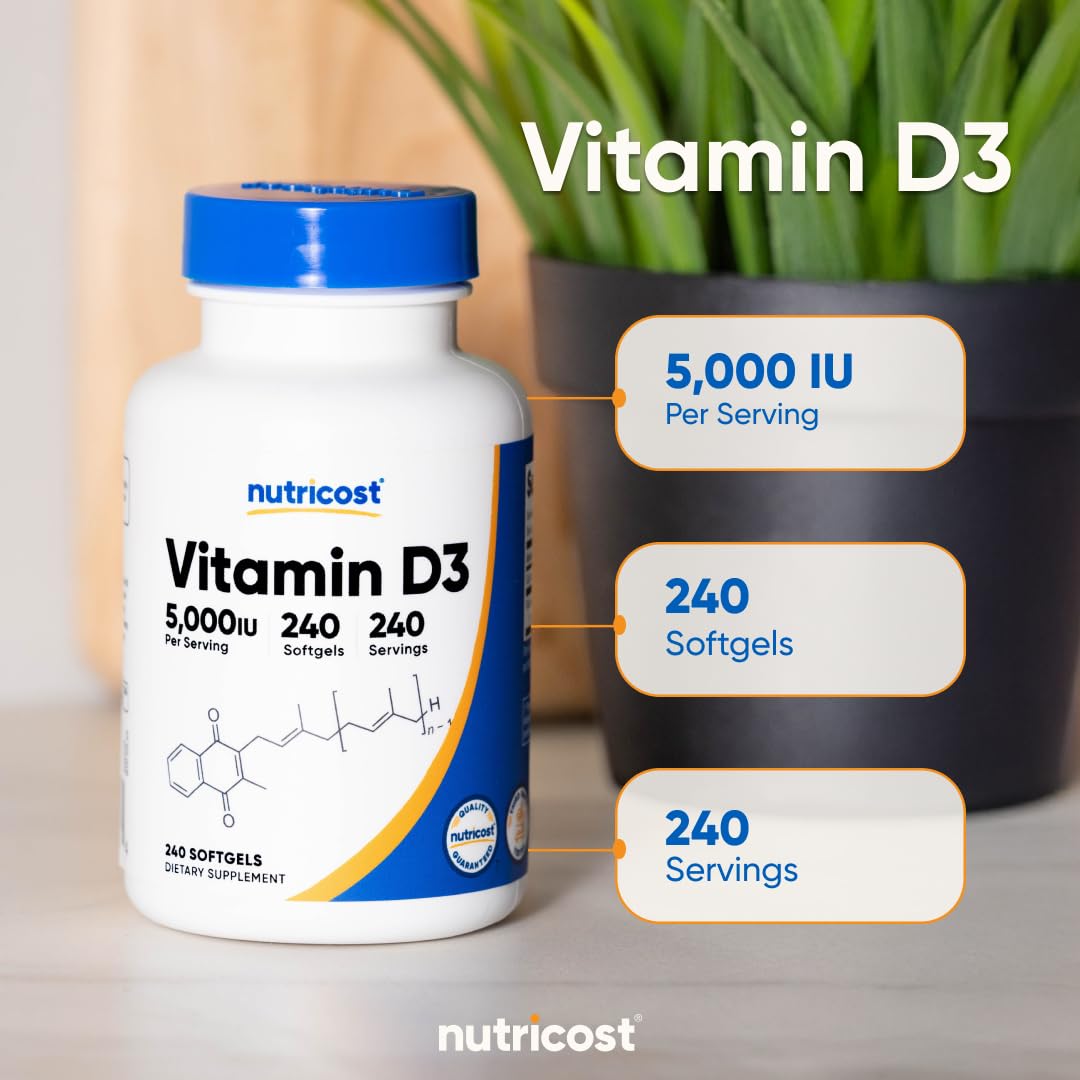 Authentic imported USA bottle of Nutricost Vitamin D3 showing clear directions for daily usage instructions
