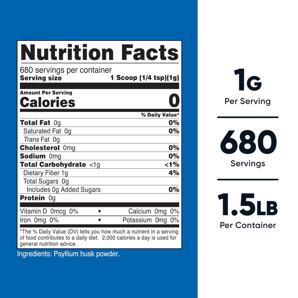 Nutricost Psyllium Husk dietary fiber supplement nutrition label