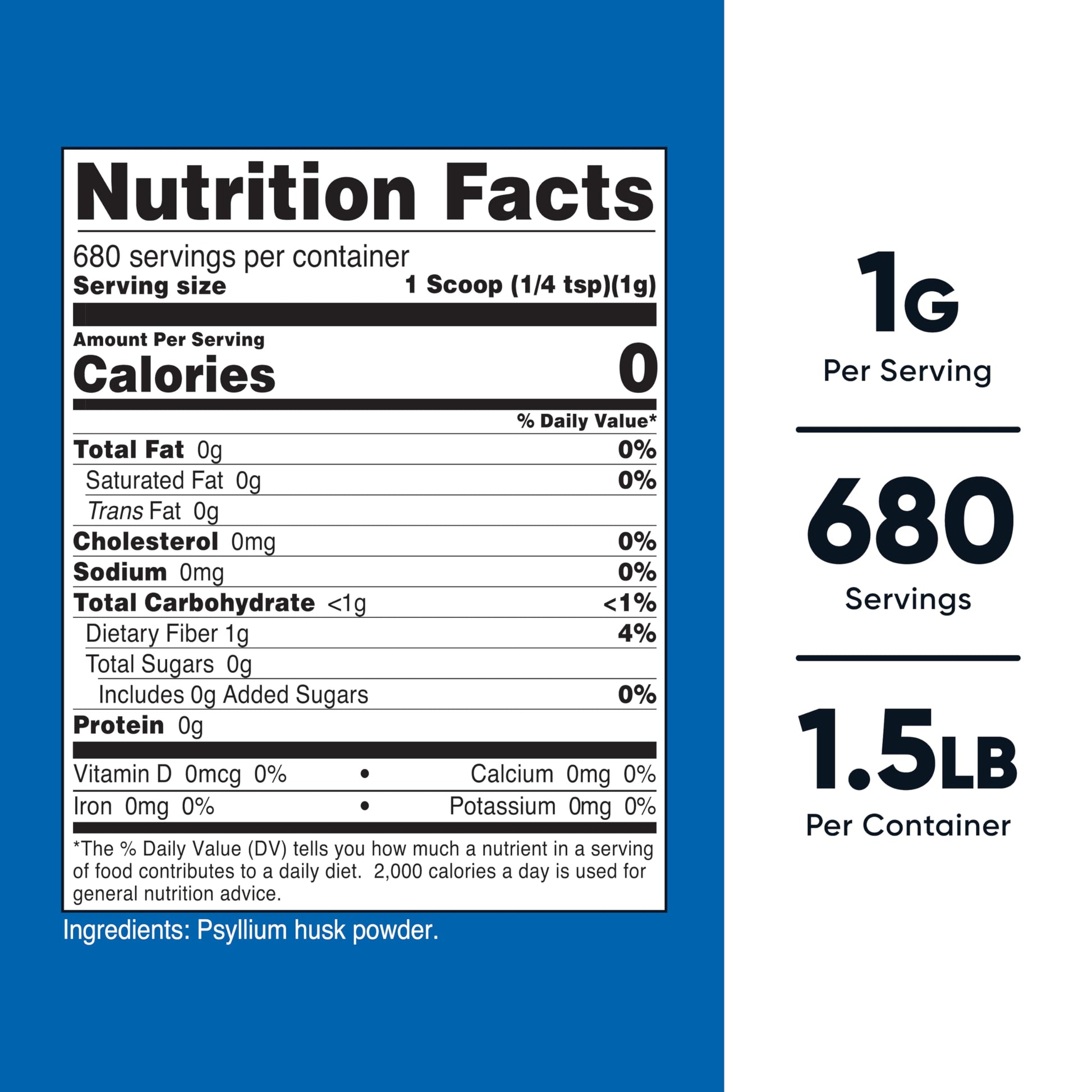 Nutricost Psyllium Husk dietary fiber supplement nutrition label