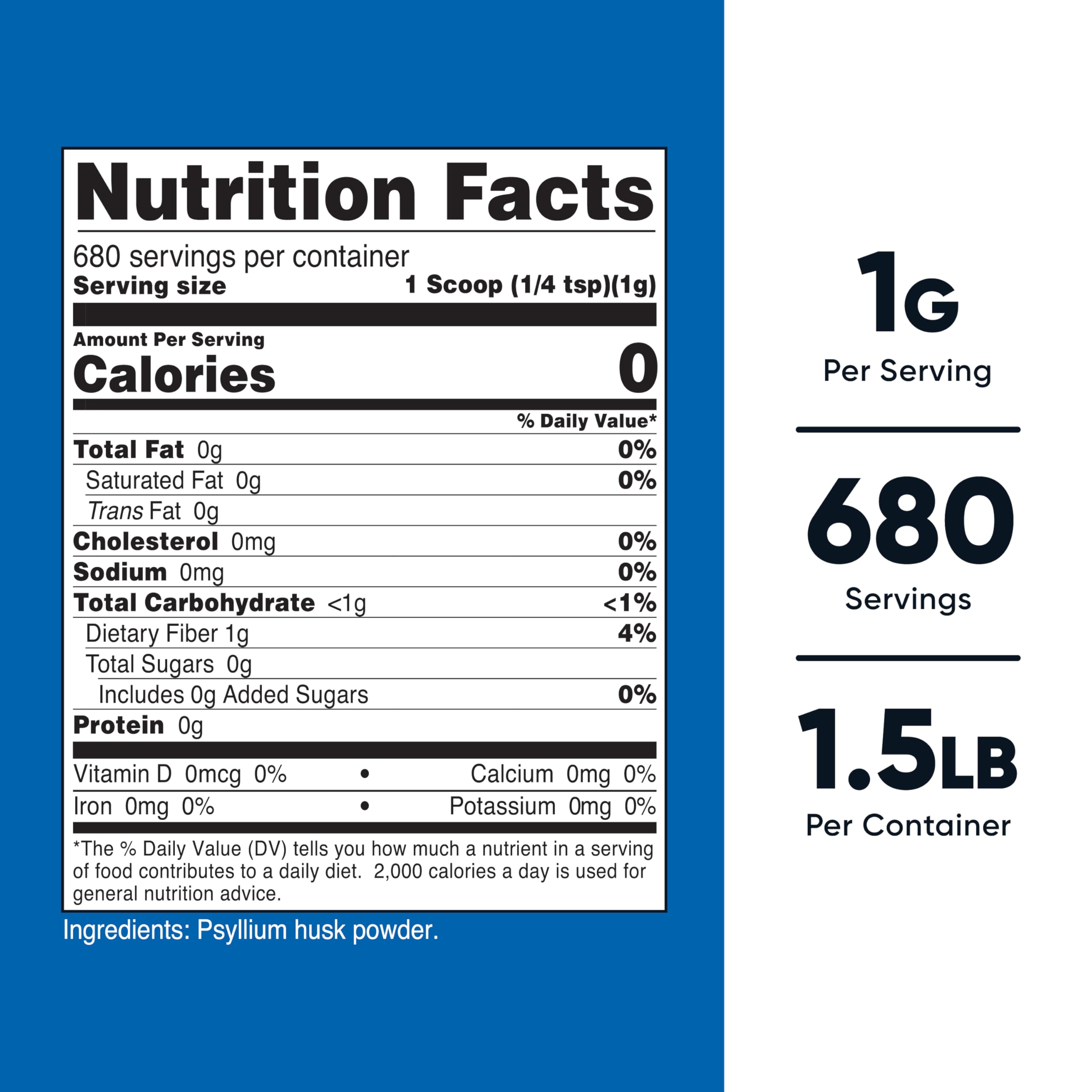 Nutricost Psyllium Husk dietary fiber supplement nutrition label