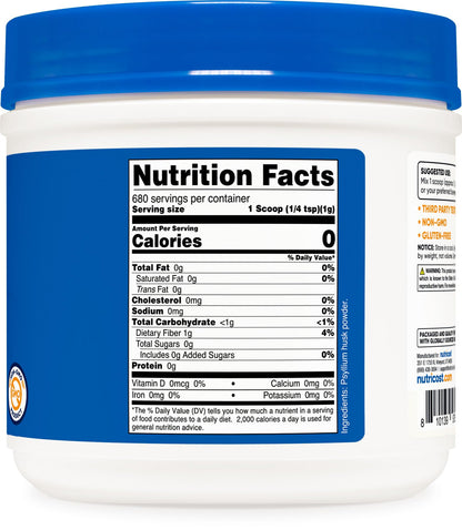 Nutricost Psyllium Husk health supplement packaging details