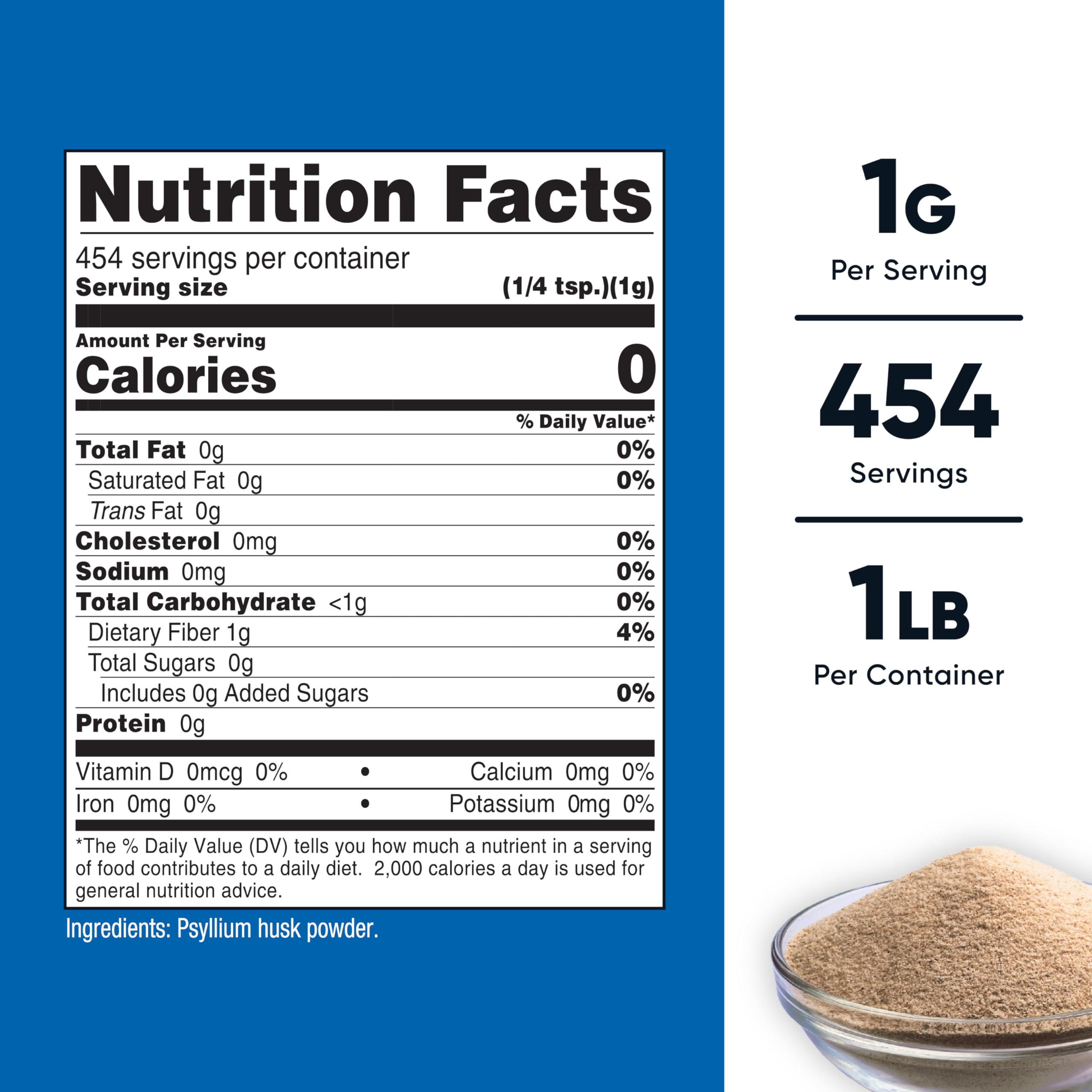 Nutricost Psyllium Husk dietary fiber supplement nutrition label