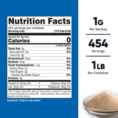 Nutricost Psyllium Husk dietary fiber supplement nutrition label