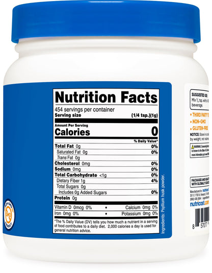 Nutricost Psyllium Husk 1 pound container side view