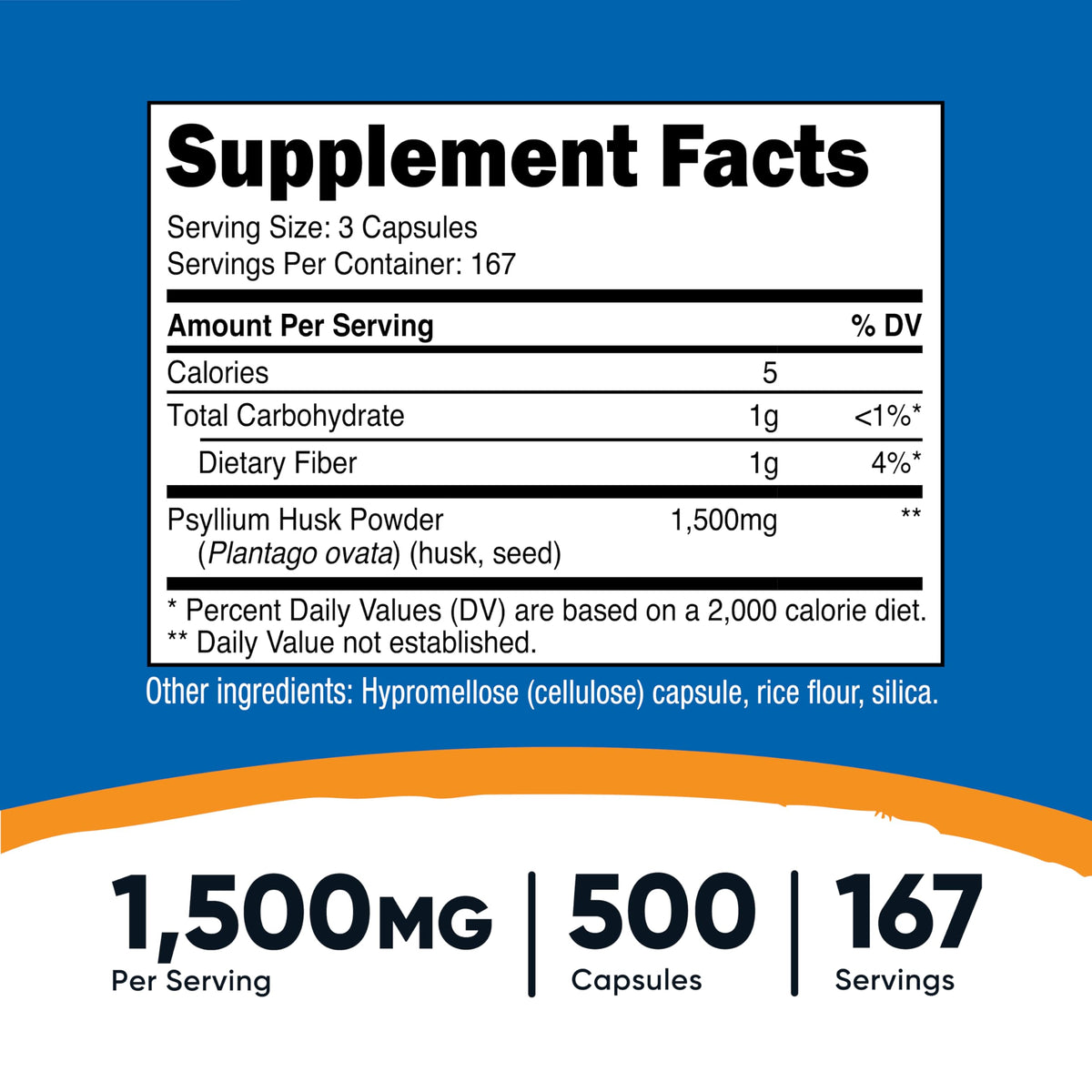 Nutricost Psyllium Husk supplement bottle label details