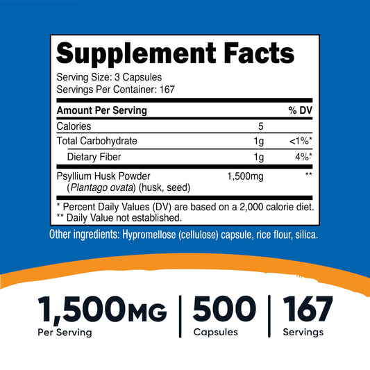 Nutricost Psyllium Husk supplement bottle label details