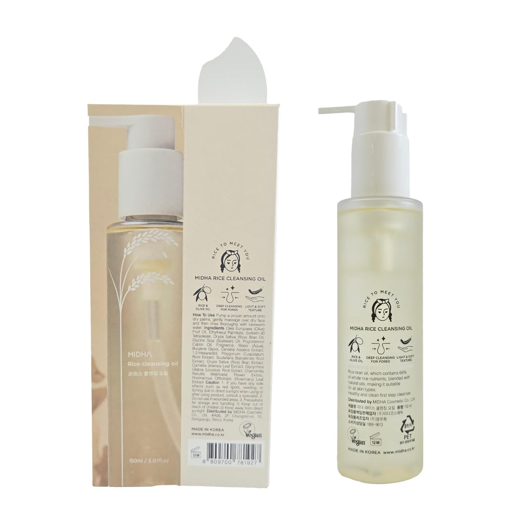 Midha rice cleansing oil pump bottle close up