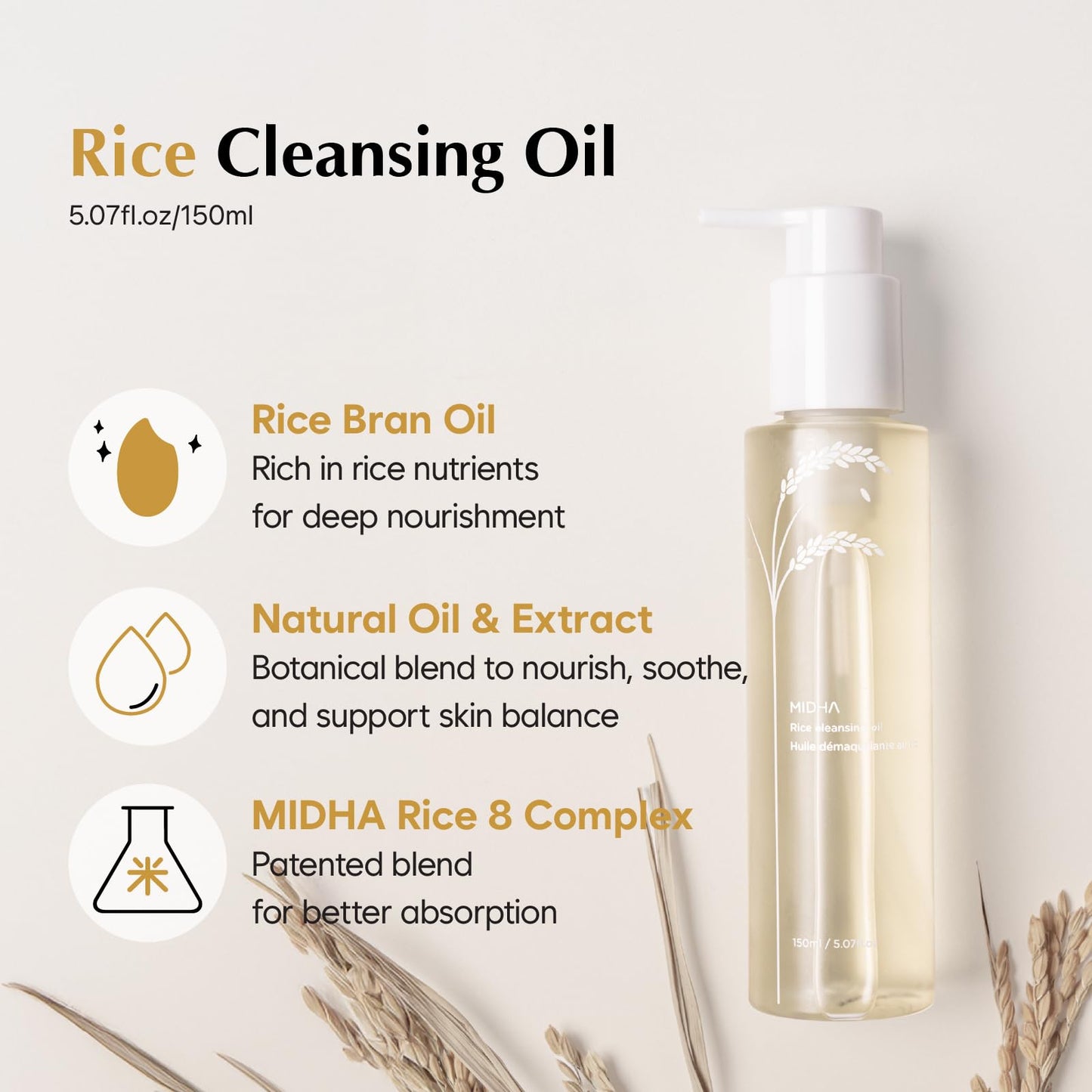 Side profile of Midha rice oil cleanser for sensitive skin
