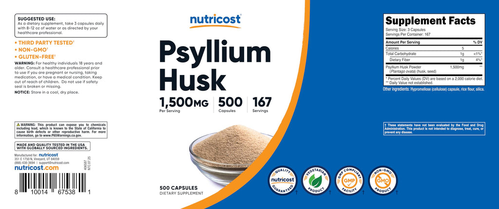 Nutricost Psyllium Husk capsules dietary supplement bottle