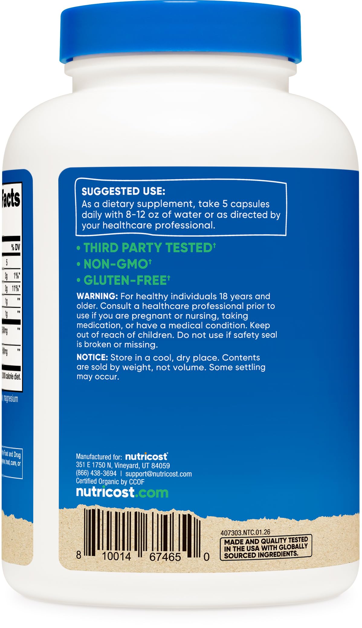 Nutricost USA imported fiber supplement 300 count bottle