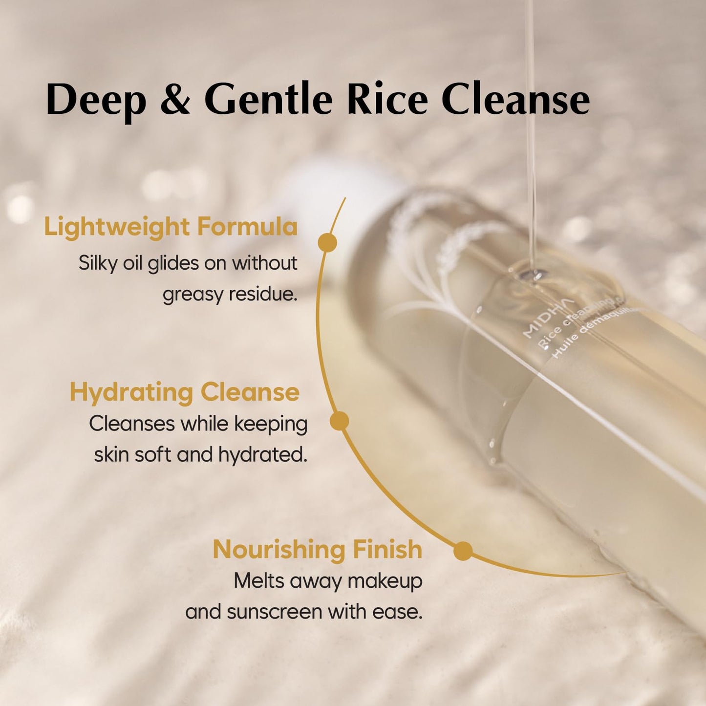 Close up of Midha Rice Cleansing Oil label details