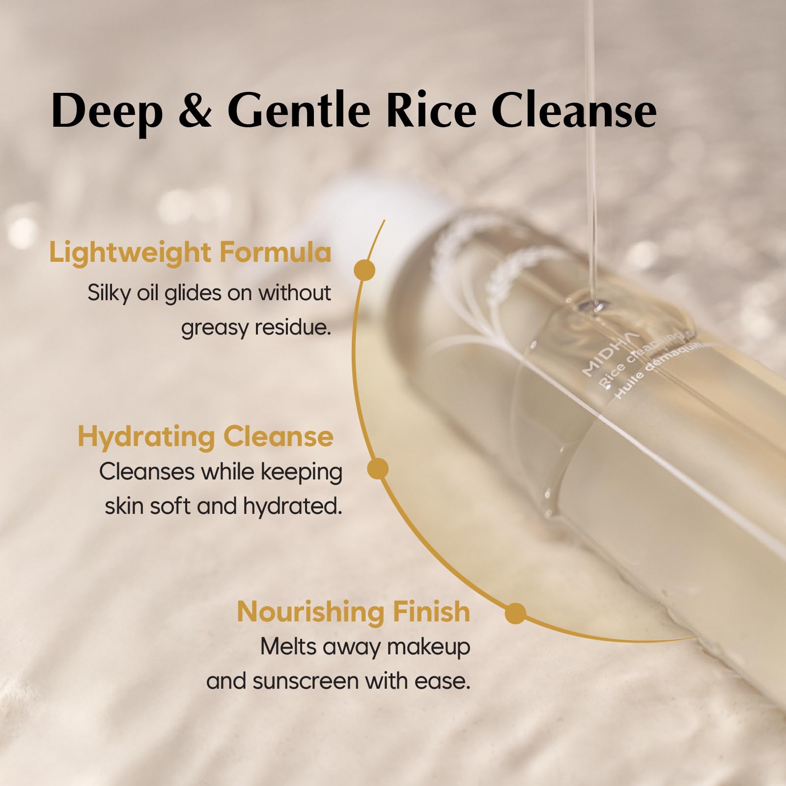 Close up of Midha Rice Cleansing Oil label details