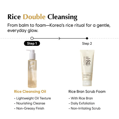 Premium Korean skincare Midha Rice Cleansing Oil bottle display