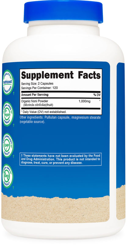 Nutricost herbal digestive health supplement bottle showing USA manufactured premium quality marks