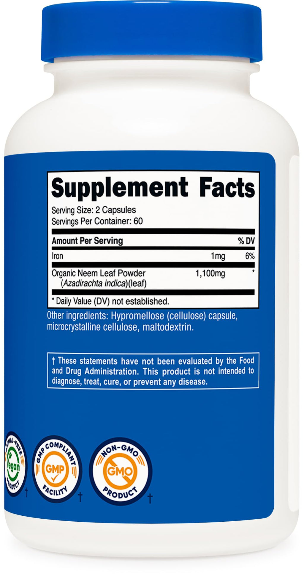 Nutricost Neem Leaf 1100mg Vegan Capsules Packaging