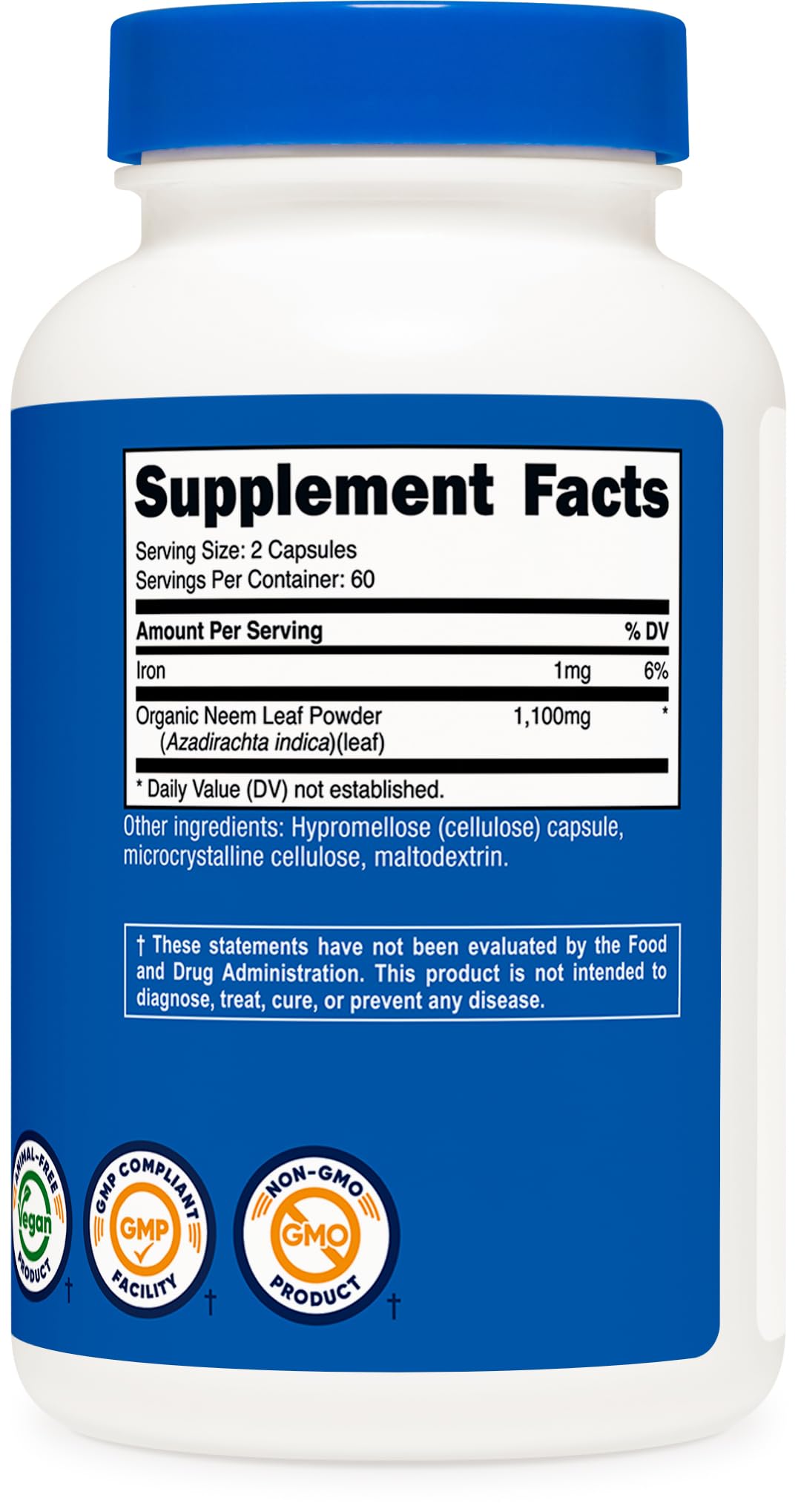 Nutricost Neem Leaf 1100mg Vegan Capsules Packaging