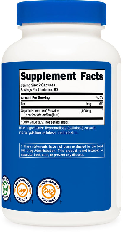 Nutricost Neem Leaf 1100mg Vegan Capsules Packaging