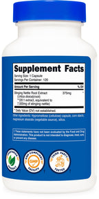 Full packaging view of authentic imported Nutricost stinging nettle root extract 120 capsules