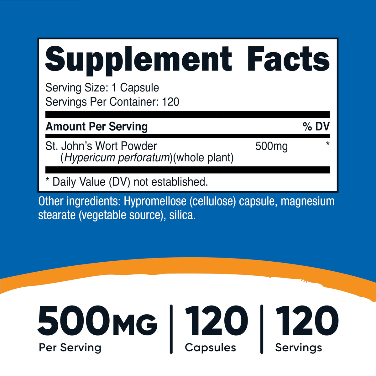 Nutricost St Johns Wort supplement bottle side view highlighting the non-GMO and gluten-free badges
