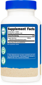 Nutricost Organic Spirulina 240 tablets white bottle with blue lid imported wellness supplement