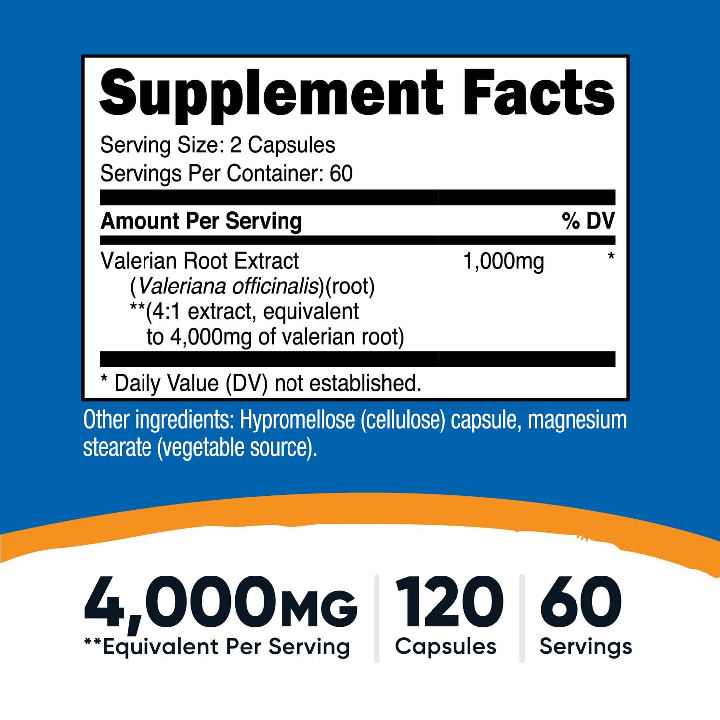 Nutricost Valerian Root relaxation dietary supplement supplement facts and ingredients panel